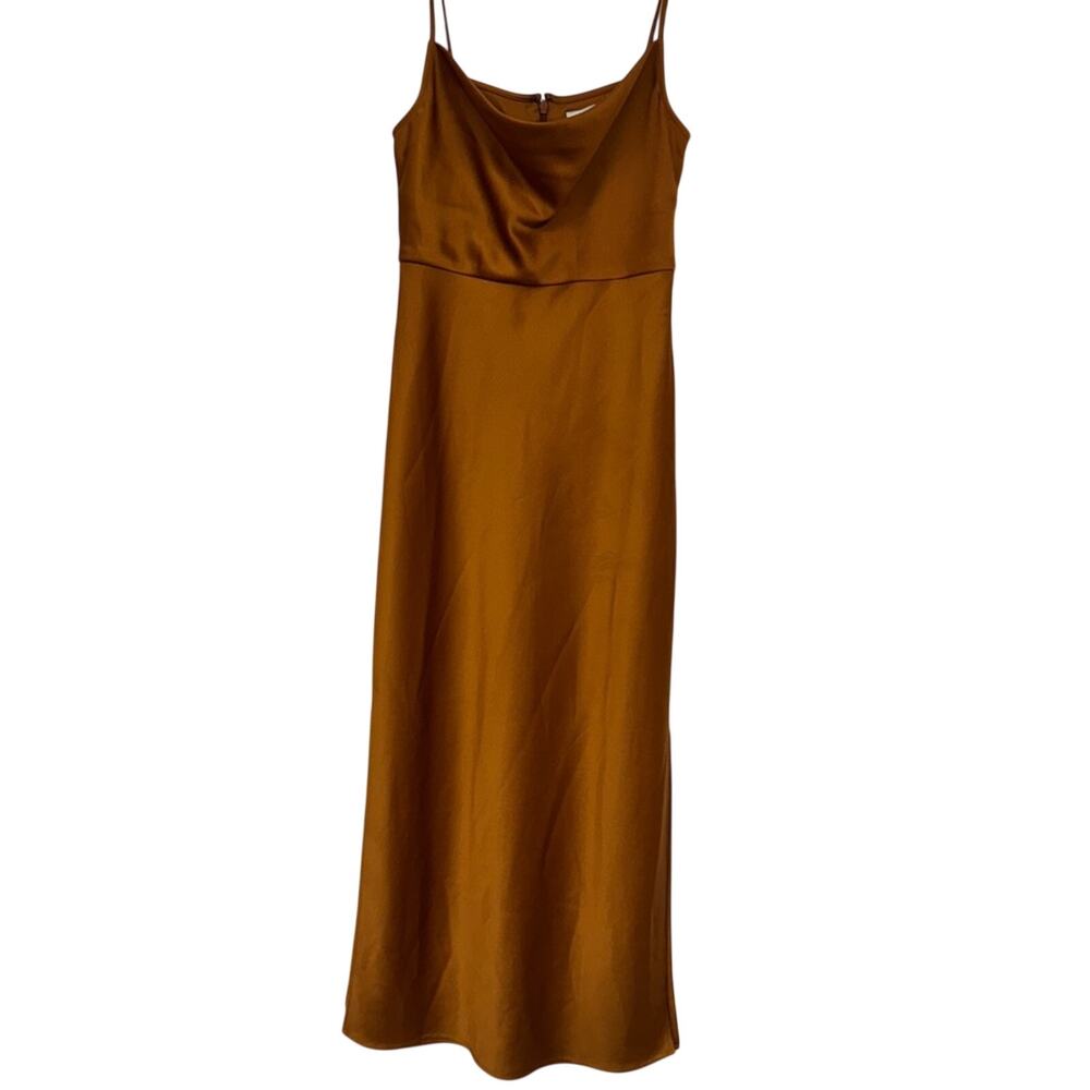Sachin & Babi Golden Brown Satin Midi Dress Womens 6 Formal Prom Bridesmaid